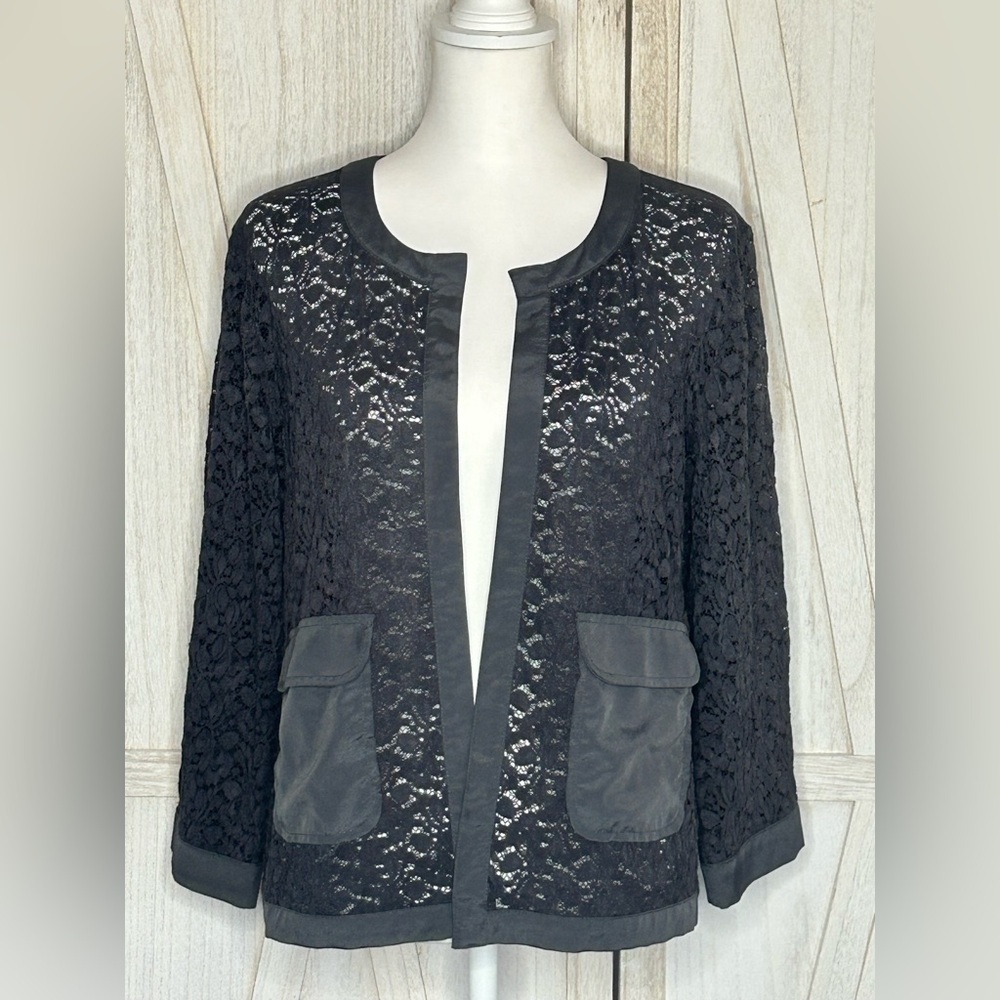 Alfani Black Gray Ren Faire Lace jacket EUC Sz XL Whimsigoth Dark Romantic Boho